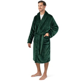 PAVILIA Mens Soft Robe Bathrobe for Men, Lightweight Fleece Male Robe Long Bath Shower Spa with Shawl Collar and Pockets (Green, 2XL/3XL)