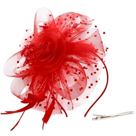 Fascinators Hats for Women Tea Party Red Fascinators for Women Kentucky Derby Headbands Hat with Clip Women's Fascinators