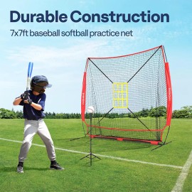 Unbranded 7x7 ft Baseball Softball Hitting Net w/ Large Ball Collection System for Batting