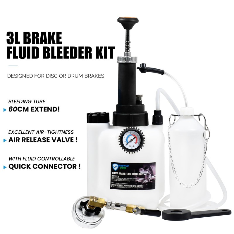 SMOTIVEPRO 3L Manual Brake Bleeder Fluid Pump and 1L Waste