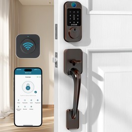 Smart Front Door Lock Handleset – SMONET Fingerprint Keyless Entry Bluetooth & Alexa Compatible, Auto Lock, Digital Keypad, WiFi Remote Control, Fob & App for Home, Rental, Bronze