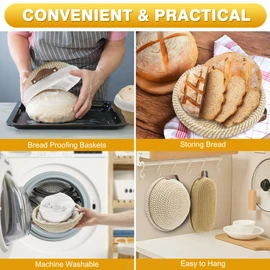 Nikkar Banneton Bread Proofing Basket Set of 2, 9 10 11Inch Round Oval Cotton Rope Sourdough Bread Baking Supplies Proofing Bowls with Liners & Covers Gifts for Bakers Women Wife Mom