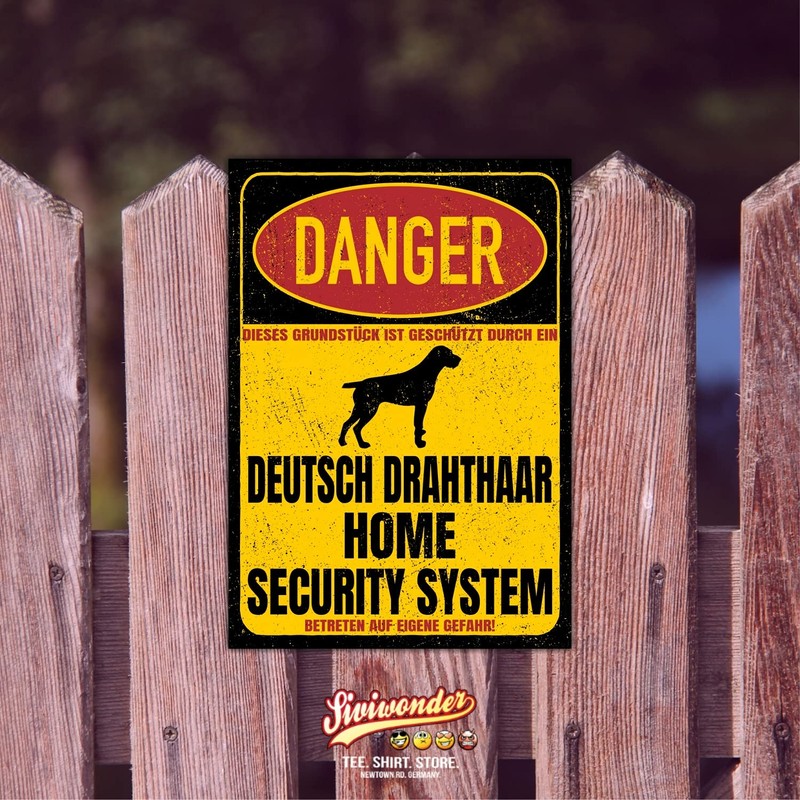 German Wirehaired DD Dog Sign Danger Security System Door Sign