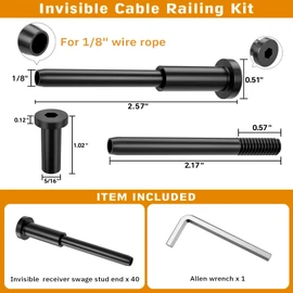 CELYND Black Cable Railing Hardware - 40 Pack 1/8" T316 Stainless Steel Invisible Receiver Swage Stud End for 2"x2" Wood Metal Post - Deck Cable Railing Kit