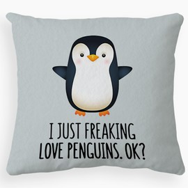 Voatok Funny Penguin Love Decorative Throw Pillow Case, 18 x 18 inch Penguin Decor Home Decor Cushion Cover, Penguin Love Gifts, Gift Son, Daughter, Sister (Gray-1)