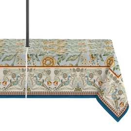 Horaldaily Rustic Outdoor Tablecloth 60×84 Inch, Floral Bird Vintage Seasonal Table Cover with Zipper Umbrella Hole for Party Dinner Patio Garden Picnic BBQ