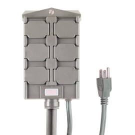 UltraPro Outdoor 6 Outlet Yard Stake Timer, Plug-in, Dusk to Dawn Photocell, Weather Resistant, Heavy-Duty Grounded Outlets, Idea for String Lights, Landscape, Seasonal, 53772 , Green