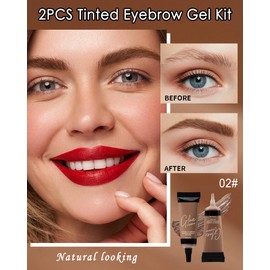Tinted Eyebrow Gel Kit-2PCS Auburn Thickening Brow gel para cejas,Brow Fillers,Fast Definitio Brow Glue,Natural Long Lasting Waterproof Eyebrow Makeup Gift for Women with 2 Eyebrow Brushes-Set 02