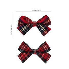 AOVNA 2Pcs Tartan Bow Clips Red Plaid Hair Bow Festive Accessories Vintage Fabric Bow Clips Festival Occasion Party Birthday Hair Accessories for Girls