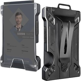 Porta Gafete de Fibra de Carbono, Portatarjetas Portátil con Clip de Metal, Soporte Resistente para Tarjetas de Crédito de Identificación para Trabajadores de Oficina, Capacidad 4 Tarjetas (Negro)