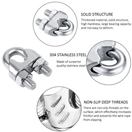 10PCS Wire Rope Clip M4, YOCZOX Cable Clamps, 304 Stainless Steel Wire Rope Clamps, Stainless Steel Rope Grips, for Ø 4mm Wire Rope Cable