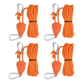 4PCS Reflective Tent Guy Ropes, 4mm Tent Camping Cord with Pulley, 5M Heavy Duty Guide Rope with Aluminum Adjuster, Tent Guy Ropes Lines for Awning Outdoor Tent Tarp Gazebo Hiking Picnics (Orange)