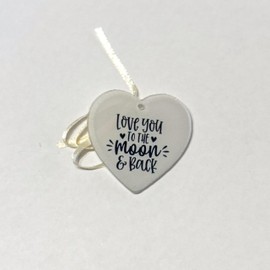 Heart Shaped Wall Ornament, 'love you to the moon and back', Plastic, with Ribbon
