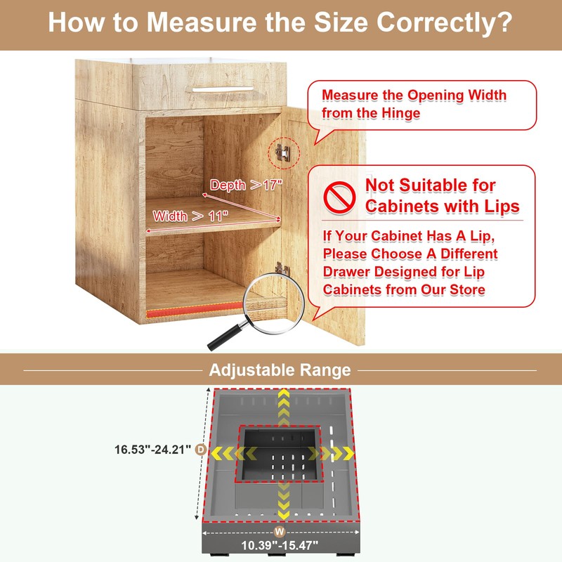 Pull out Cabinet Organizer,Width (11"-16") and Depth (17"-24") Expandable With