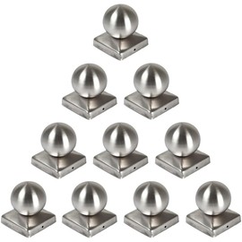 Set of 10 Post Caps, Stainless Steel, Shape: Ball, 9 x 9 (9.1 x 9.1) cm Square, Rustproof, Fence Post Caps, Fence Caps, Post Cover, Fence Post Cover