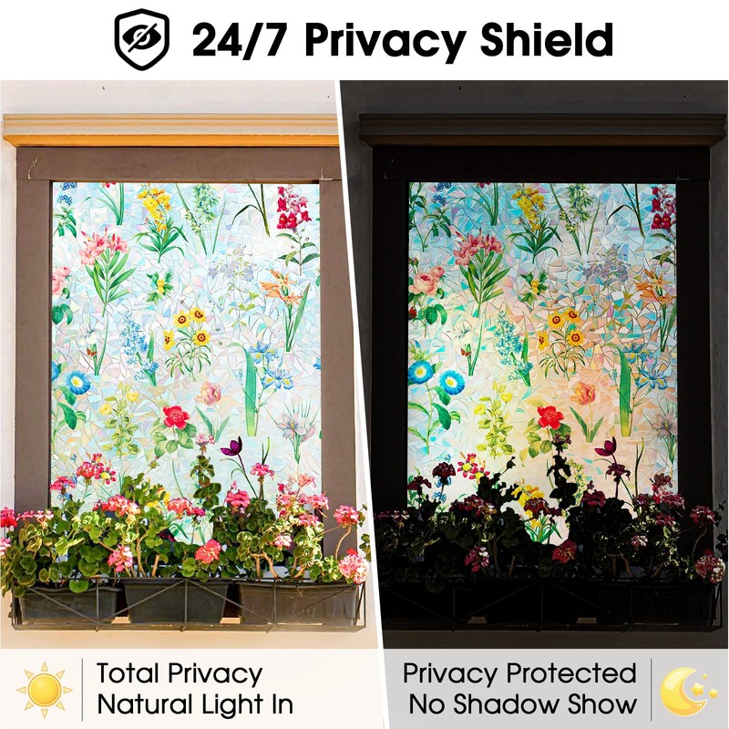 Coavas Window Privacy Film, Stained Glass Window Film Decorative, Rainbow