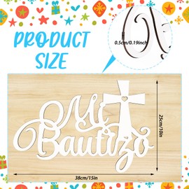 Bucherry Bucherry Wooden Baby Shower Signage - Mi Bautizo Decorative Sign, Rustic Style, 38 x 25 x 0.5 cm, Wood Material, Wall Mount