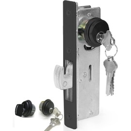 Commercial Door Lock with Deadbolt ，Storefront Mortice Hook Door Lock，Swing Deadbolt & Cylinder Combo, with Key for Aluminum/Zinc Alloy Shop Doors,Black 1-1/8" Backset