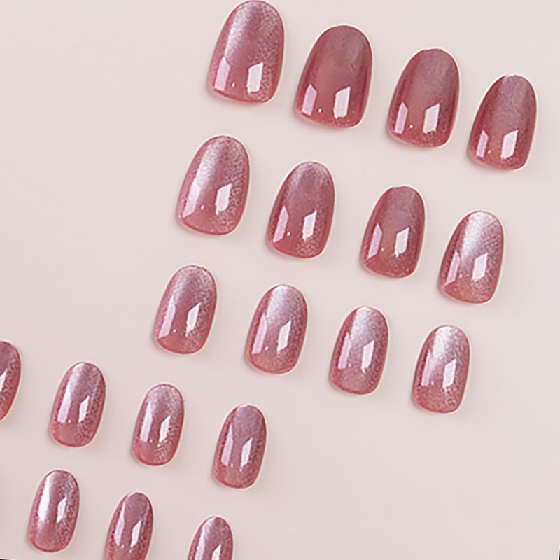 Wine Red Cay Eyes Press on Nails Short Almond Fake