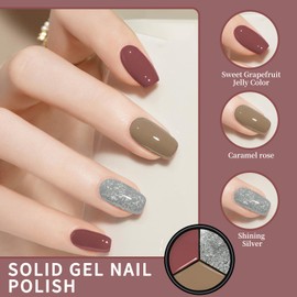 3 Colors Shiny Silver Gel Nail Polish Kit with Nail Brush,Solid Gel Nail Polish Born Pretty Gel Polish for Fake Nails,Nail Tips, Artificial Nails,Applicable to A Variety of Occasions