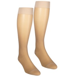 NuVein Sheer Compression Stockings Fashion Silky Sheen Denier Closed Toe Knee High, Beige, Small