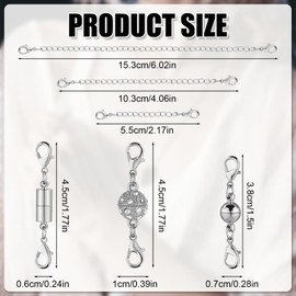 6pcs Necklace Extension Chain with 6pcs Lobster Clasp, Adjustable Chain Extension for Women Necklace Bracelet Extender for Jewelry Bracelet Anklet Making Supplies(Silver)