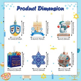 Maitys 24 Pcs Hanukkah Tree Ornaments Decorations Happy Chanukah Jewish Wooden Hexagram Menorah Dreidel Snowman Gingerbread House Blue White Hanging Ornaments for Holiday Party Xmas Tree Decor Gift