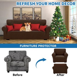 XINEAGE 2024 Newest Stretch Armchair Covers 1 Piece Chair Slipcovers Chair Protector for Living Room Thick Soft Chair Cover with Elastic Bottom Couch Cover for Pets Kids (Chair, Coffee)