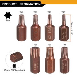 sourcing map 7pcs T20/T25/T30/T40/T45/T50/T55 Torx Screwdriver Bit 10mm Hex Shank 30mm Length Magnetic Security Tamper Proof 6 Point Head Hex Bits S2 Steel Screw Driver Bit
