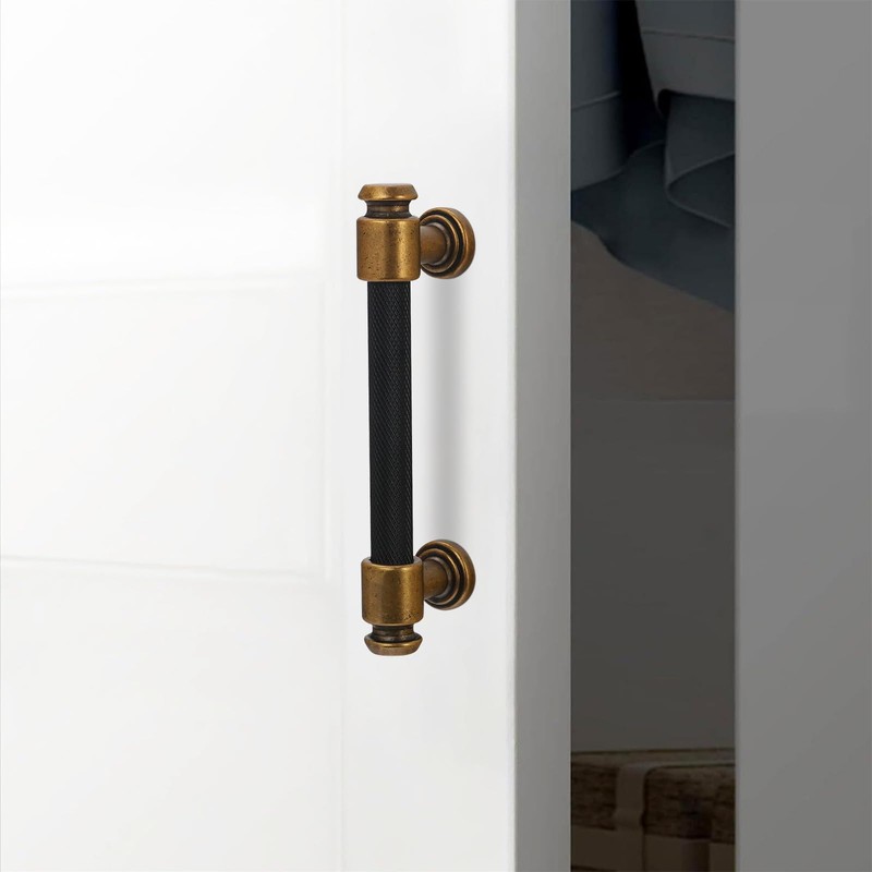 POVEFONK 10 Pack 3-3/4 inch(96mm) Black and Antique Brass Kitchen