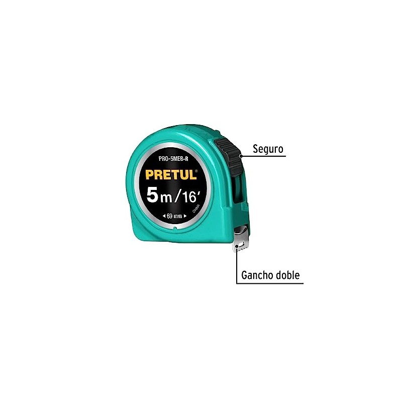 Pretul PRO-5MEB-R, Flexómetro, verde, 5 m, cinta 19 mm tarjeta