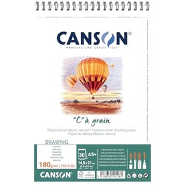 'Canson 400060623 °C A Grain Lightly Grained Drawing Paper 180 g/m², A5 +, 30 sheets per pad spiral on Short Edge, 148 x 235 mm, white