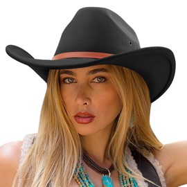 DRESHOW Cowboy Hat for Women and Men Western Felt Cowboy Cowgirl Hat Wide Brim Belt Buckle Retro Fedora Hats Unisex Caps