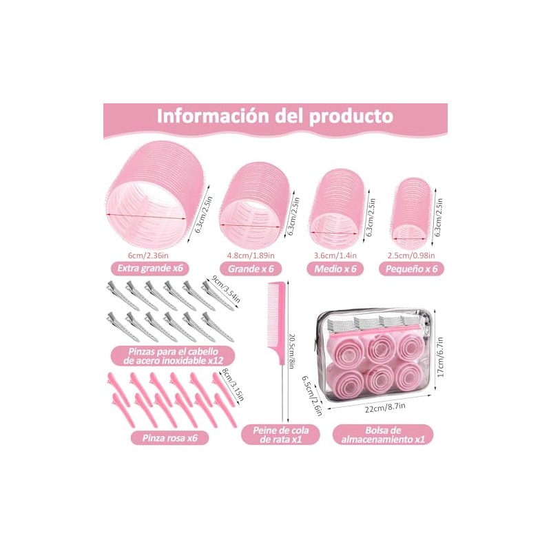 50 pzs Rizadores para el Cabello, 4 Tamaños de Rulos