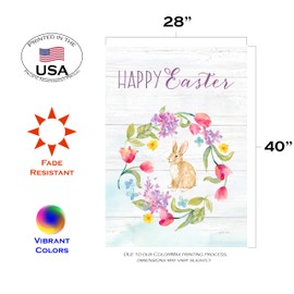 Toland Home Garden 1012541 Easter Bunny Wreath Easter Flag 28x40 Inch Double Sided Easter Garden Flag for Outdoor House Flag Yard Decoration
