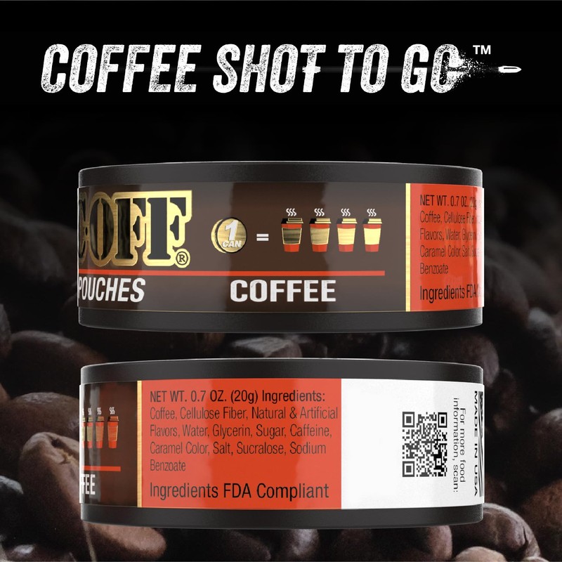 5 Cans, BaccOff Mocha Coffee Pouches, 50 MG of Caffeine