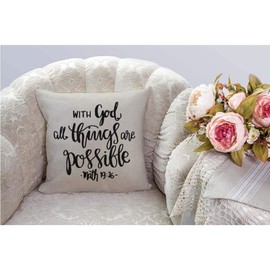 HGOD DESIGNS Bible Verse Throw Pillow Cover,Religious Christian Hope with God All Things are Possible Quote Decorative Pillow Cases Cotton Linen Square Cushion Covers for Home Sofa Couch 18x18 inch