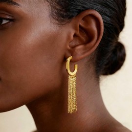 Allereyae Vintage Gold Tassel Fringe Earrings Long Chain Tassel Earrings Sleek Chain Dangle Earring Chains Statement Drop Earring Linear Fringe Drop Stud Jewelry for Women