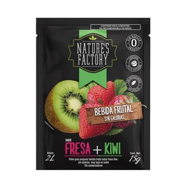 Nature's Factory Bebida Frutal en Polvo Sabor Fresa Kiwi, Bajo en Calorías, 10 piezas de 15 gramos