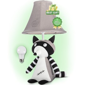 Raccoon Lamp for Boys Girls Room w LED Bulb, Animal Table Lamp for Kids Room Decor, Sitting Raccoon Design