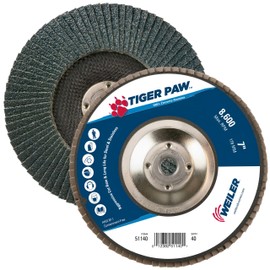 Weiler 51140 7" Tiger Paw Abrasive Flap Disc, Flat (Ty27), Phenolic Backing, 40Z, 5/8"-11 UNC Nut (Pack of 10)