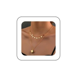 Xduargs Boho Layered Heart Pendant Necklace Gold Love Heart Choker Necklace Vintage Tassel Sequins Chain Necklace Adjustable Puffy Heart Coins Necklace Jewelry for Women