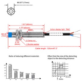 Heschen M8 Inductive Proximity Sensor Switch, Non-Shield Type, LJ8A3-2-Z/AX-DC5V, Detector 2mm, 5VDC 200mA, NPN Normally Closed(NC), 3 Wire