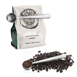 COSMOS 2 Pcs Stainless Steel Coffee Measuring Scoop Spoon with Bag Clip