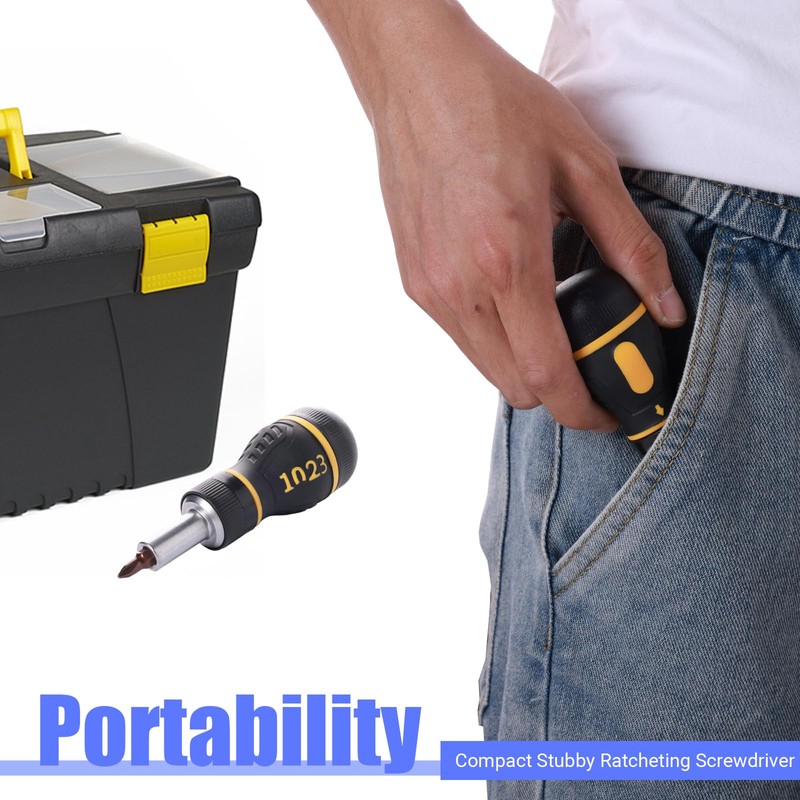FyMosem 9-in-1 Ratchet Multi Screwdriver, Stubby Ratcheting Screwdriver Mini Multi-Bit