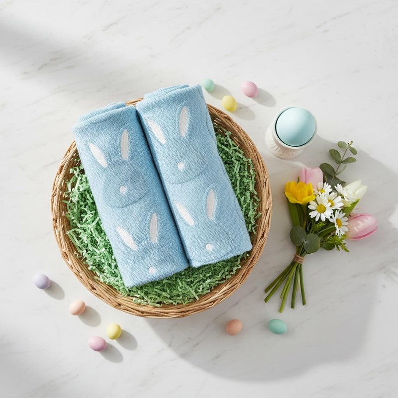 2pcs Easter Bunny Hand Towels Set 100% Cotton Soft Absorbent