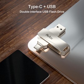 Netac U782C 128GB USB Memory 2in1 USB 3.1/3.0 and Type-C External Flash Drive High-Capacity Small 360°Rotatable for Smartphones Mac Windows PC Pad Compatible Portable Alloy