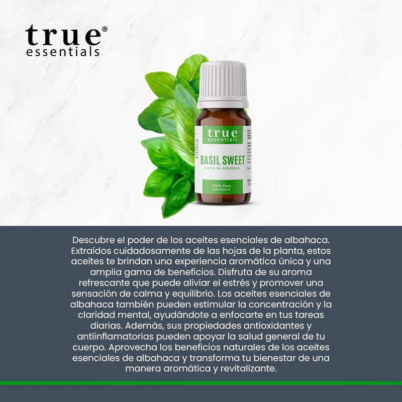 Aceite Esencial Basil Sweet (Albahaca) 15ml True Essentials, colección de