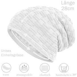 Hatstar Warm Lined Fine Knit Women's Beanie Hat | Men's Hat | With Braided Pattern and Very Soft Fleece Lining | Unisex Winter Hat Soft & Warm, White