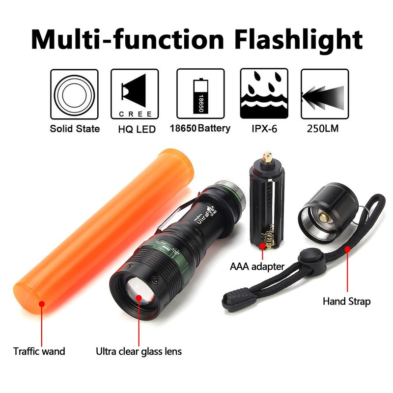 UltraFire 11-Inch Signal Traffic Wand LED Flashlight with Strobe Mode,